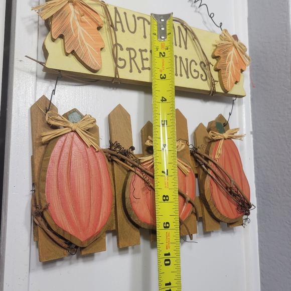 AUTUMN GREETINGS Pumpkin Sign Wall Decor Hanging - Picture 9 of 11